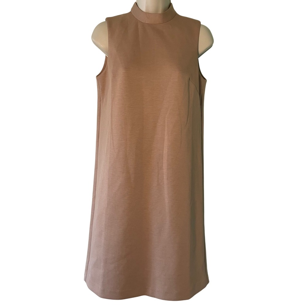 NWT Ann Taylor Petite Mock Neck Shift Dress Size 4P Camel Minimalist‎ Office
